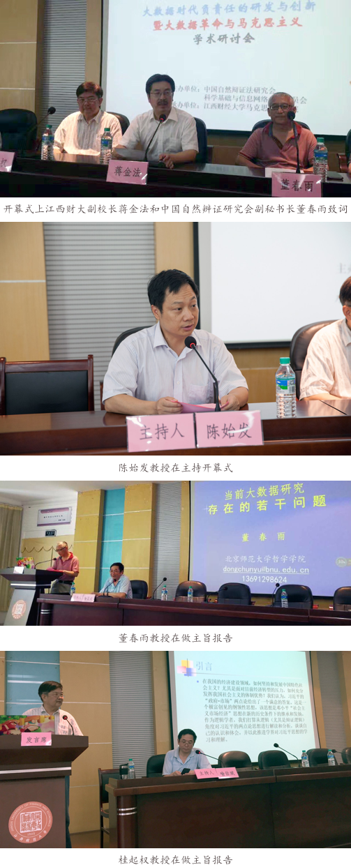 ￼开幕式上江西财大副校长蒋金法和中国自然辨证研究会副秘书长董春雨致词
￼陈始发教授在主持开幕式
￼董春雨教授在做主旨报告
￼桂起权教授在做主旨报告